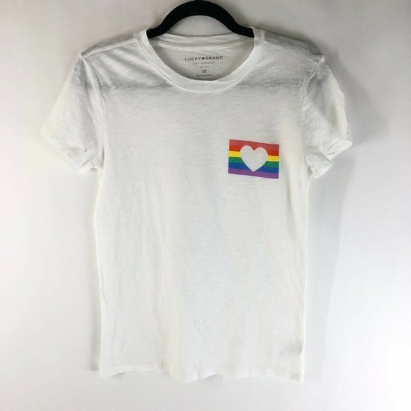 Lucky Brand Tops - Lucky Brand Womens T Shirt Top Rainbow Flag Heart Short Sleeve White S
